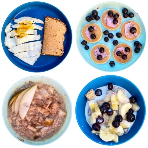 Toddler Meal Ideas: Fried Egg, Mini Pancakes, Oatmeal, Cereal