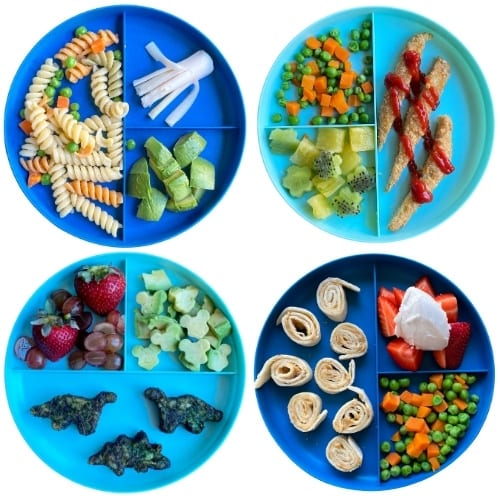 Toddler Meal Ideas: veggie pasta, veggie chicken tenders, broccoli littles, peanut butter pinwheels