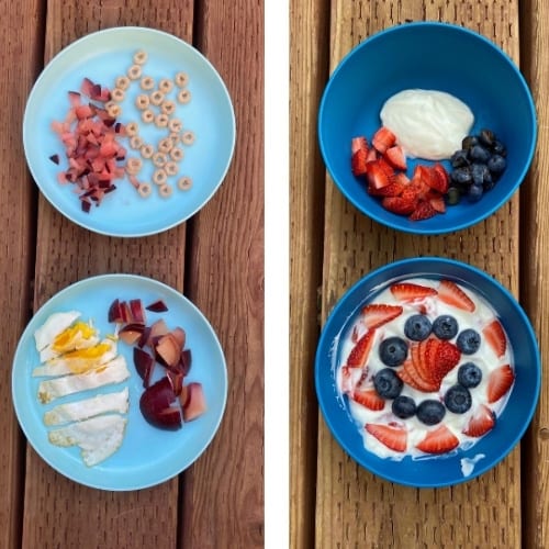 Toddler & Baby Meal Ideas: egg and plum, yogurt with fruit