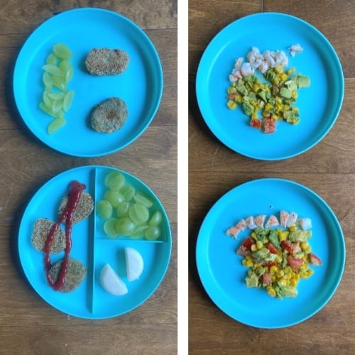 Baby & Toddler Meal Ideas: veggie nuggets, shrimp with avocado slaw