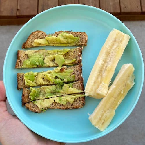 Toddler meal idea showing avocado toast.