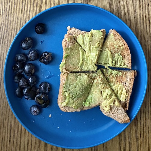 Toddler brekfast avocado toast.