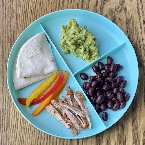 Toddler meal idea with chicken fajitas