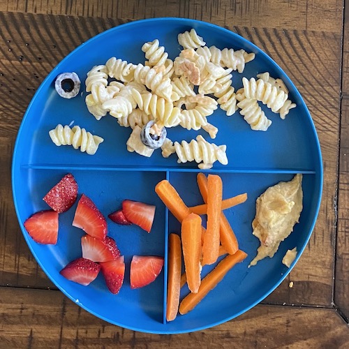 Toddler lunch idea pasta salad.