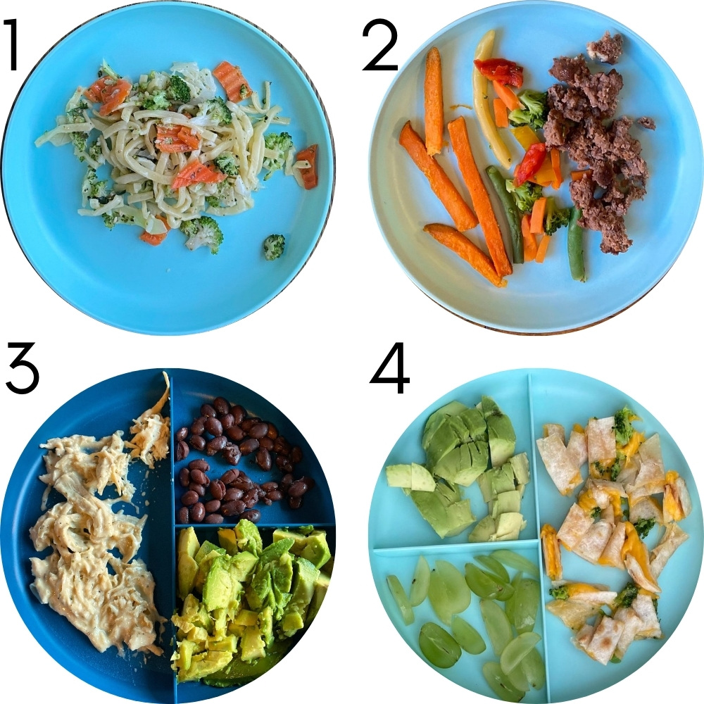 Four toddler dinner ideas for 12-18 months.