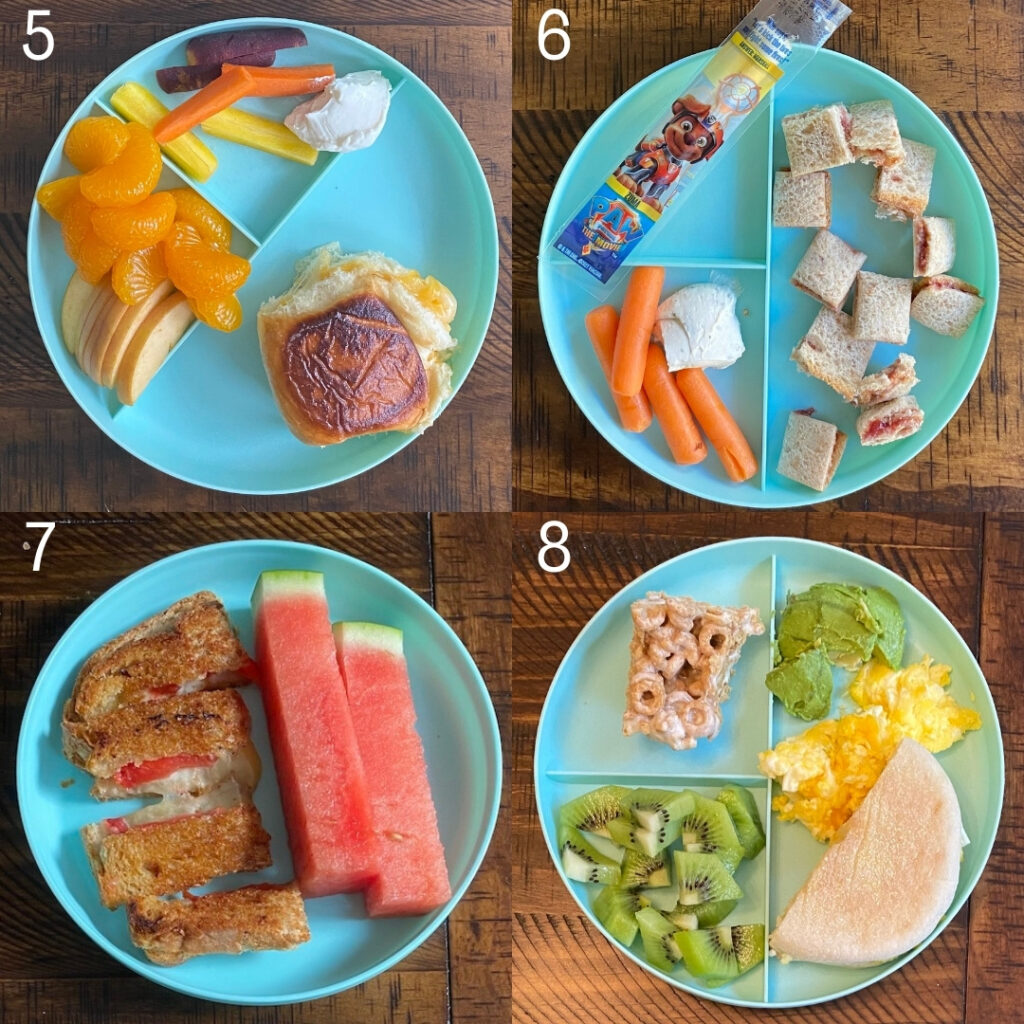 4 plates with toddler sandwich lunch ideas