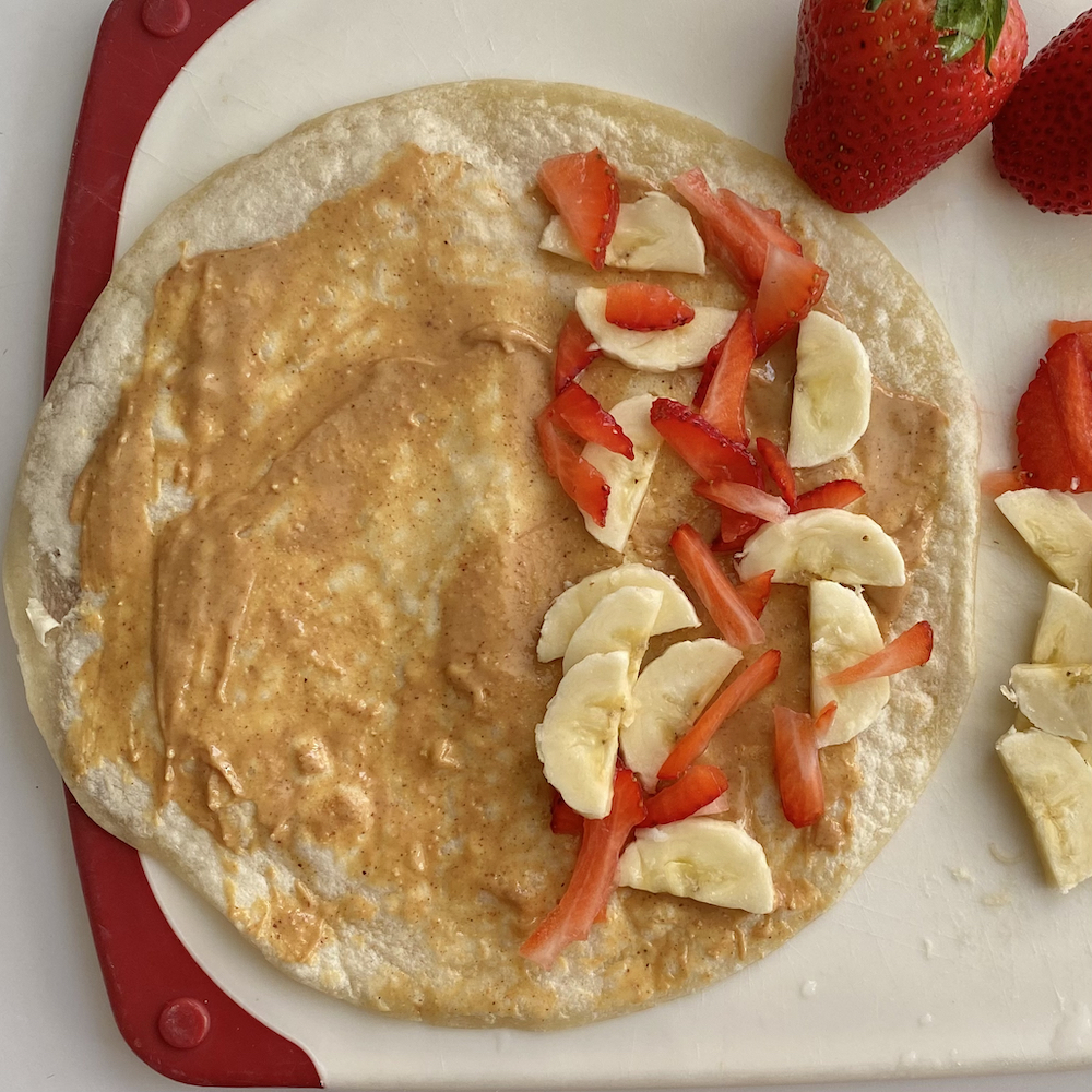 Toddler peanut butter banana quesadilla